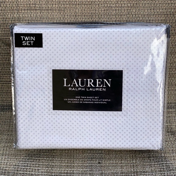 Lauren Ralph Lauren White Gray Polka Dot 100% Cotton TWIN Sheet Set 3pc - Picture 1 of 10
